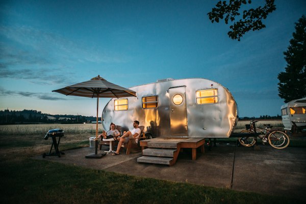 Diesel motorhomes fleet at sunset